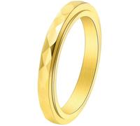 Stainless Steel Diamond-Cut Rotating Ring for Women 18K Gold Plated Slim Band Minimalist Unique Design Jewelry Gift