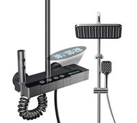 Stainless Steel Digital Shower System with ABS Head, 20x30cm Rainfall Shower Set, Adjustable 80-120cm Height, E+ LCD Display & Ambient Light, Luxury Bathroom Upgrade