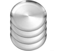 Stainless Steel Dinner Plate 23cm Round Main Course Plates - Lightweight Unbreakable Dishwasher Safe Cutlery for Outdoor BBQ Party 9 Inch(4)