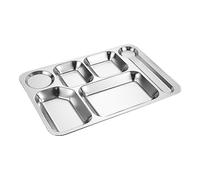 Stainless Steel Dinner Plate Camping Dish Serving Platters Rectangle Dinner Tray Camping Dining Room School Split Plate for Adults Kids Microwave Safe Portion Control