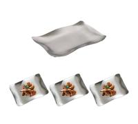Stainless Steel Dinner Plates Set Side Plate Rectangular Wave Shaped Food Serving Tray Dinnerware for Dessert Pasta Main Course (Silver, 28x19cm)