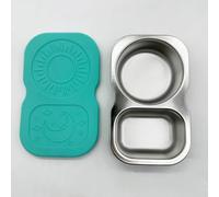 Stainless Steel Dip Clip Double Grid Sauce Cup Leakproof 2 Compartment Condiment Holder for BBQ Party Picnic 14x8.5cm(Green Mint)