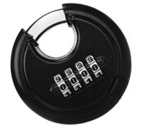 Stainless Steel Discus Padlock Weather Resistant 4 Digit Combination | Keyless Shared Access, Firm Lock Tongue, Two Buckles on Beam, Black Finish, for Hasps, Iron Doors and Lockers