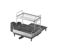 Stainless Steel Dish Drainer Rack, Silver + Grey / 31.7-54.9 x 48.6 x 41 cm