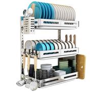 Stainless Steel Dish Drainer - Wall Mounted, Foldable Design with Draining Rack, Cutlery Holder, and Hook for Efficient Kitchen Space Utilization