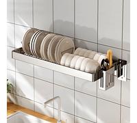 Stainless Steel Dish Drying Rack Wall Mounted Above Sink, Adjustable 25.6 Inch Draining Shelf with Curved Design for Hygienic Vertical Drainage, Rust Resistant Kitchen Storage Organizer