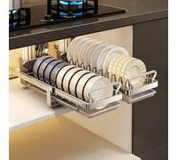 Stainless Steel Dish Drying Rack with Sliding Drawers & Sil Holder, Kitchen Storage Organizer for Bowls & Plates, 42CM, Space-Saving, Durable, Easy to Clean