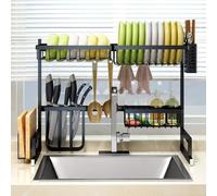 Stainless steel dish rack, 2-tier draining basket for the kitchen sink with bowl and chopstick holder, space-saving storage for easy drying