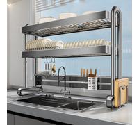 Stainless Steel Dish Rack - Multifunctional Over the Sink Drying Storage Rack for Kitchen