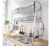 Stainless Steel Dish Rack Over Sink Drying Rack Multifunctional Kitchen Storage Countertop Drainer 83.5cm/32.9in Silver B - Space-Saving Design