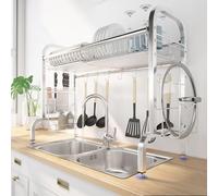 Stainless Steel Dish Rack Over Sink Multifunctional Kitchen Countertop Drainer Space-Saving Storage Silver A 94cm/37in - & Stylish Solution