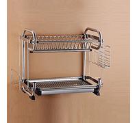 Stainless Steel Dish Rack, Wall-mounted or Countertop, Multifunctional Double Layer Design for Dishes, Cups, and Knives, Durable Kitchen Organizer