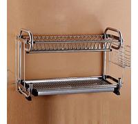 Stainless Steel Dish Rack, Wall-mounted or Countertop, Multifunctional Double Layer Design for Dishes, Cups, and Knives, Durable Kitchen Organizer