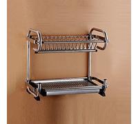 Stainless Steel Dish Rack, Wall-mounted or Countertop, Multifunctional Double Layer Design for Dishes, Cups, and Knives, Durable Kitchen Organizer