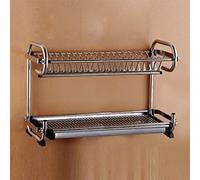 Stainless Steel Dish Rack, Wall-mounted or Countertop, Multifunctional Double Layer Design for Dishes, Cups, and Knives, Durable Kitchen Organizer