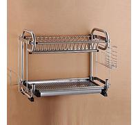 Stainless Steel Dish Rack, Wall-mounted or Countertop, Multifunctional Double Layer Design for Dishes, Cups, and Knives, Durable Kitchen Organizer