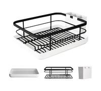 Stainless Steel Dish Racks Kitchen Counter, Space Saving Dish Drainer with Basket Utensil Organizer, 13.39x10.24x6.3 inches Sink Drying Rack for Plates Bowls Cups Cutlery Ideal for Home Cabinet Shelf