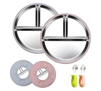 Stainless Steel Divided Plate & with Suction Base | 3-in-1 Unbreakable Baby & Toddler Feeding Set | Includes Fork & Spoon | BPA Free, Dishwasher Safe, Easy Clean (9 Inch Plate)