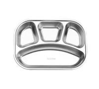 Stainless Steel Divided Plates, Kids Toddlers Babies Tray, BPA Free, Diet Food Control, Camping Dishes, Compact Serving Platter, Dinner Snack, 4 Compartment Plate Silver, Set of 2 Strip steel cover