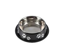 Stainless Steel Dog Bowl with Paw Print Design Non Slip D21/16cm Glossy Black