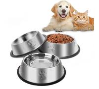 Stainless Steel Dog Bowls, 3 Pack Metal Dog Bowls for Food and Water, Non-Slip Pet Feeding Dish Bowl with Rubber Base for Cat Puppy Small Medium Dog