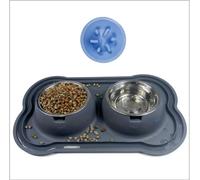 Stainless Steel Dog Bowls with Silicone Mat, Non-Skid Pet Feeder, No-Spill Design, Rust-Resistant Cat Dishes, Easy to Clean, Grey
