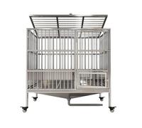 Stainless Steel Dog Cage Kennel Indoor Outdoor Dog Kennel with Wheels & Pet Toilet, Three-sided Baffle, Double Door(110cm/43.3in)