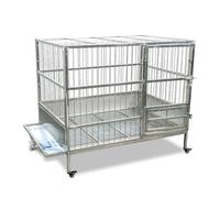 Stainless Steel Dog Cage with Lockable Wheels, Indoor & Outdoor Dog Kennel Crate, Escape-Proof Kennel for Large Dogs with High Anxiety(95X60X80cm)