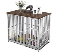 Stainless Steel Dog Crate - Convertible Living Room Side Table With Removable Tray And Solid Wood Top For Stylish Indoor Pet Housing,127cm/50in