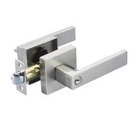 Stainless steel door handle with locking cylinder Polished rear front lever lock interior home security accessories(Black,With 3 Keys)