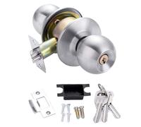 Stainless Steel Door Knobs, 70mm Entrance Knob Round Interior Door Lock with Key for Home Bedroom Bathroom