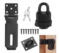 Stainless Steel Door Latch Hasp ＆ Padlock with Screws, 4 Inch Heavy Duty Padlock Hasp and Latch Staple, Waterproof Door Clasp Shed Lock Latch Staple