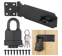 Stainless Steel Door Latch Hasp With Padlock and Screw, Heavy Duty Hasp and Staple, Gate Lock, Waterproof Shed Lock for Bedroom, Patio, Garden Gate (Black)