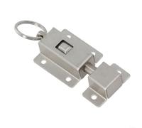 Stainless Steel Door Latch Spring Loaded Sliding Bolt with Ring Pull - Auto Locking Gate Catch for Cabinet Window Furniture Security 40x37mm Silver