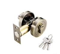 Stainless steel door lock with key for bedroom or front doors, single sided lock with anti theft solid latch, can be locked/unlocked by external key or internal rotary button (bronze)