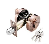 Stainless Steel Door Lock with Key, Single Sided Design with Solid Anti Theft Latch for Front and Bedroom Doors in Residential and Commercial Settings (Copper)