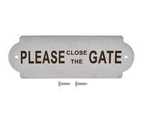 Stainless Steel Door Sign Board Rustproof Durable Warning Sign with Screws for Home Garden Gate Toilet Wall 16x5.5x0.2cm (PLEASE CLOSE THE GATE)