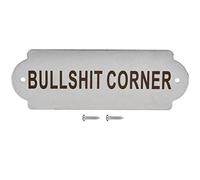Stainless Steel Door Sign Board Rustproof Durable Warning Sign with Screws for Home Garden Gate Toilet Wall 16x5.5x0.2cm (BULLSHIT CORNER)