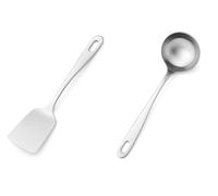 Stainless Steel Dosa Spatula and Dosa Ladle Set with Flat Base | Premium Silver Finish Dosa Maker Tool for Kitchen - Pack of 2 (20.5cm & 31.5cm)