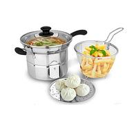 Stainless Steel Double Boilers Stainless Steel Soup Pot Cooking Pot Frying Pan Milk Noodle Fried Steamer Pot Cookware Stockpot Cooker