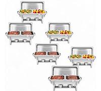 Stainless Steel Double Compartment Rectangular Food Warmer - Insulated Portable Catering Buffet Food Warming Trays Stackable Hot Food Display, 6PCS