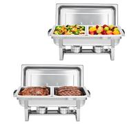 Stainless Steel Double Compartment Rectangular Food Warmer - Insulated Portable Catering Buffet Food Warming Trays Stackable Hot Food Display, 2 PCS