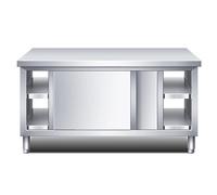 Stainless Steel Double Pass Work Table with Sliding Doors - Commercial Prep Table for Restaurant, Large Storage Chopping Table, Multifunctional Metal Kitchen Workstation