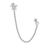 Stainless Steel Double Piercing Chain Earrings For Women Korean Flower Zircon Piercing Studs Fashion Jewelry Drop