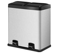 Stainless Steel Double Recycling Kitchen Bin - 2 x 30L Dual Removable Compartments, Curved Lids, Airtight Waste Separation System
