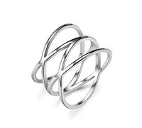 Stainless Steel Double X Criss Cross Statement Ring for Women Knuckle Stackable Party Cocktail Rings Wide Wedding Band Comfort Fit, Color Black Gold Silver, Silver,Stainless Steel, No Gemstone