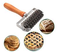 Stainless Steel Dough Lattice Top Cookie Baking Tool Cake Bread Net Knife Bread Net Knife Dough Lattice Bread Dockers Pizza cutter Bread Pastry Crust Roller Cutter Holder Wooden Handle
