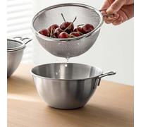 Stainless Steel Drain Basket with Fine Mesh for Controlled Washing of For rice and Vegetables, Designed to Fit with Mixing Bowls to Prevent Food from Getting Stuck (Silver)