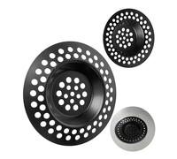 Stainless steel drain strainer, 2 pieces, Ø 70 mm outside, 42 mm inside, protrudes 9.5 mm into the spout, in black Drain strainer for kitchen sink, washbasin, shower tray, bathtub