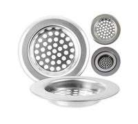Stainless steel drain strainer, 3 pieces, Ø 76 mm outside, 52 mm inside, protrudes 10.5 mm into the sink, drain strainer for kitchen sink, washbasin, shower tray, bath tub